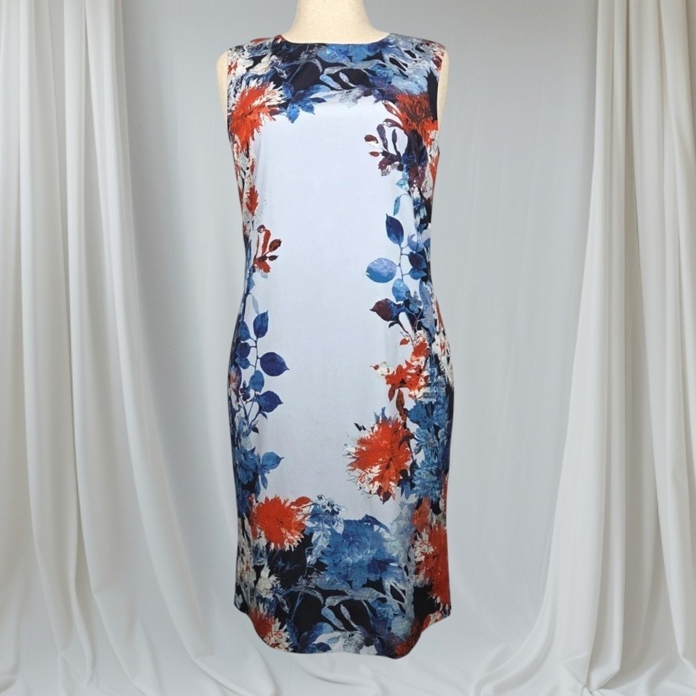 St. John Provence Blue Floral Sleeveless Midi Pencil Dress Size 6 Fairy Garden‎